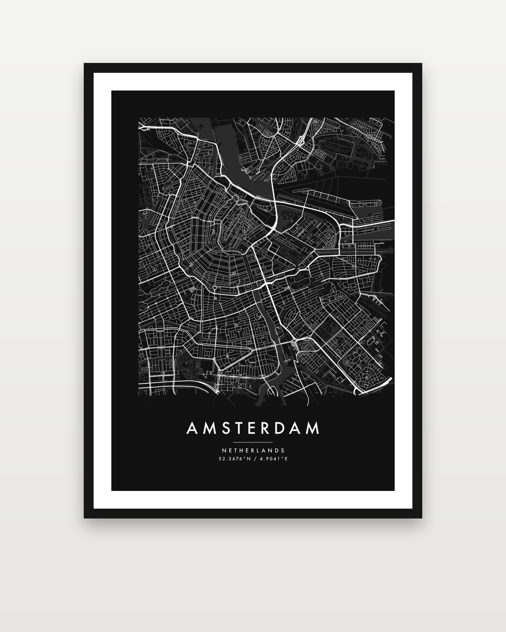 Amsterdam personalised map poster framed on a wall